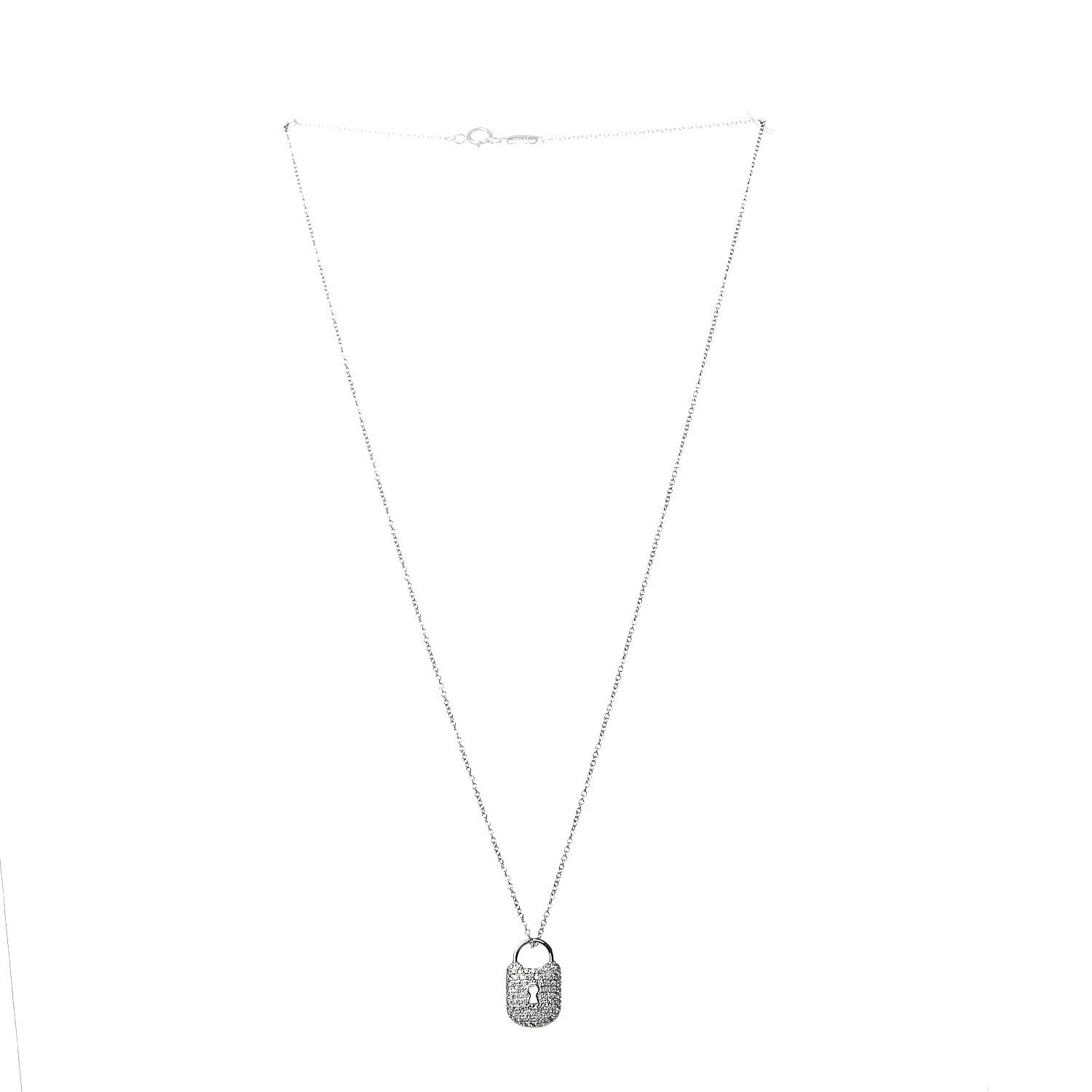 Tiffany Platinum Diamond Small Lock Pendant Necklace 3 of 6