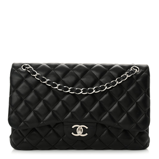 Lambskin Quilted Jumbo Double Flap Black
