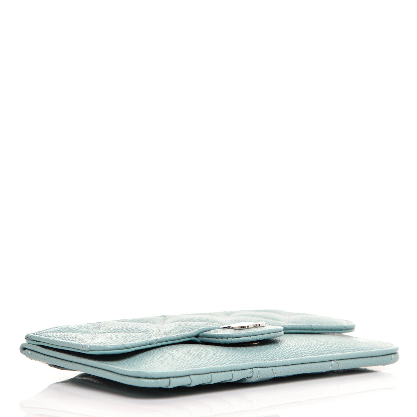 Caviar Quilted Flap Zip Card Holder Light Blue