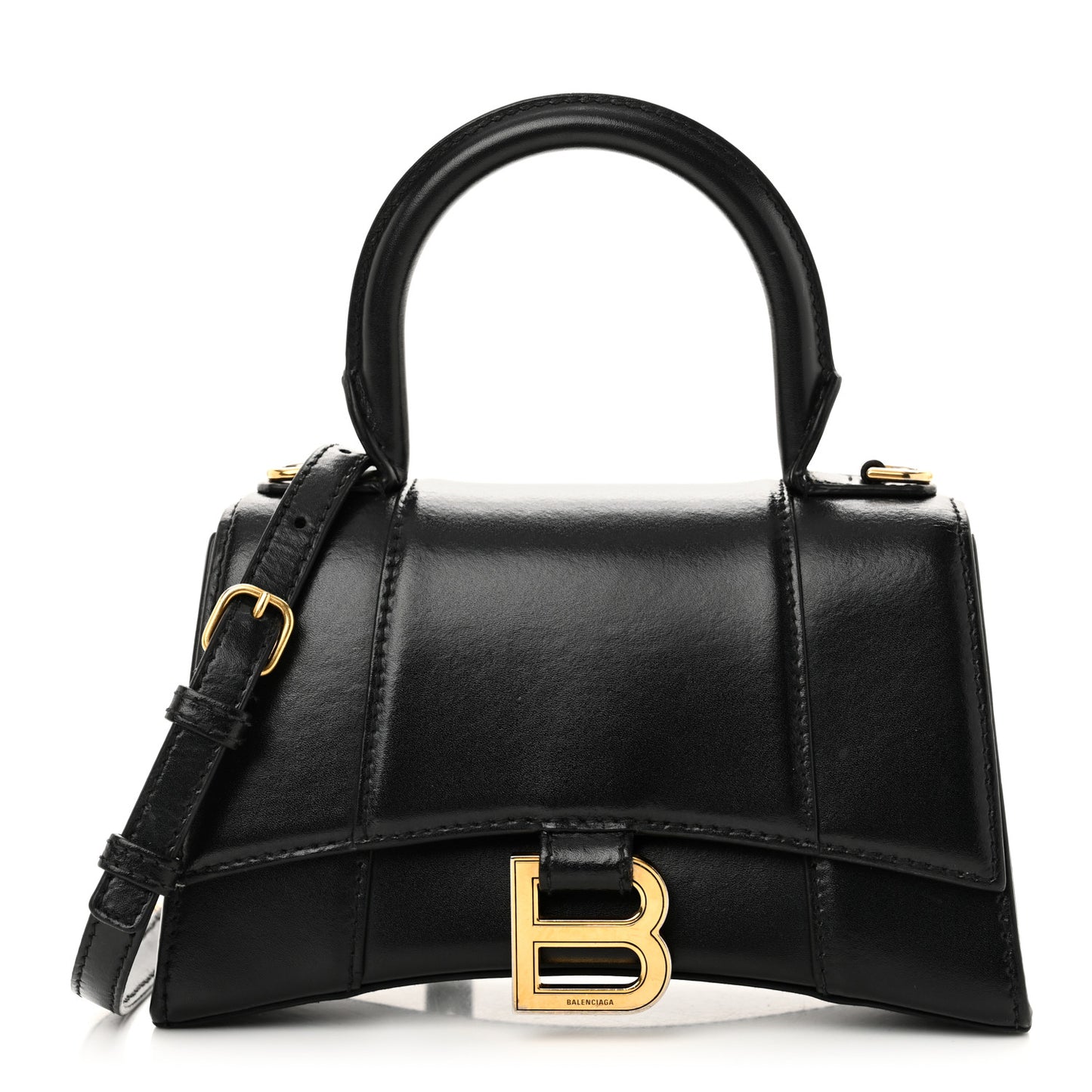 Shiny Box Calfskin Hourglass Top Handle Bag XS Black