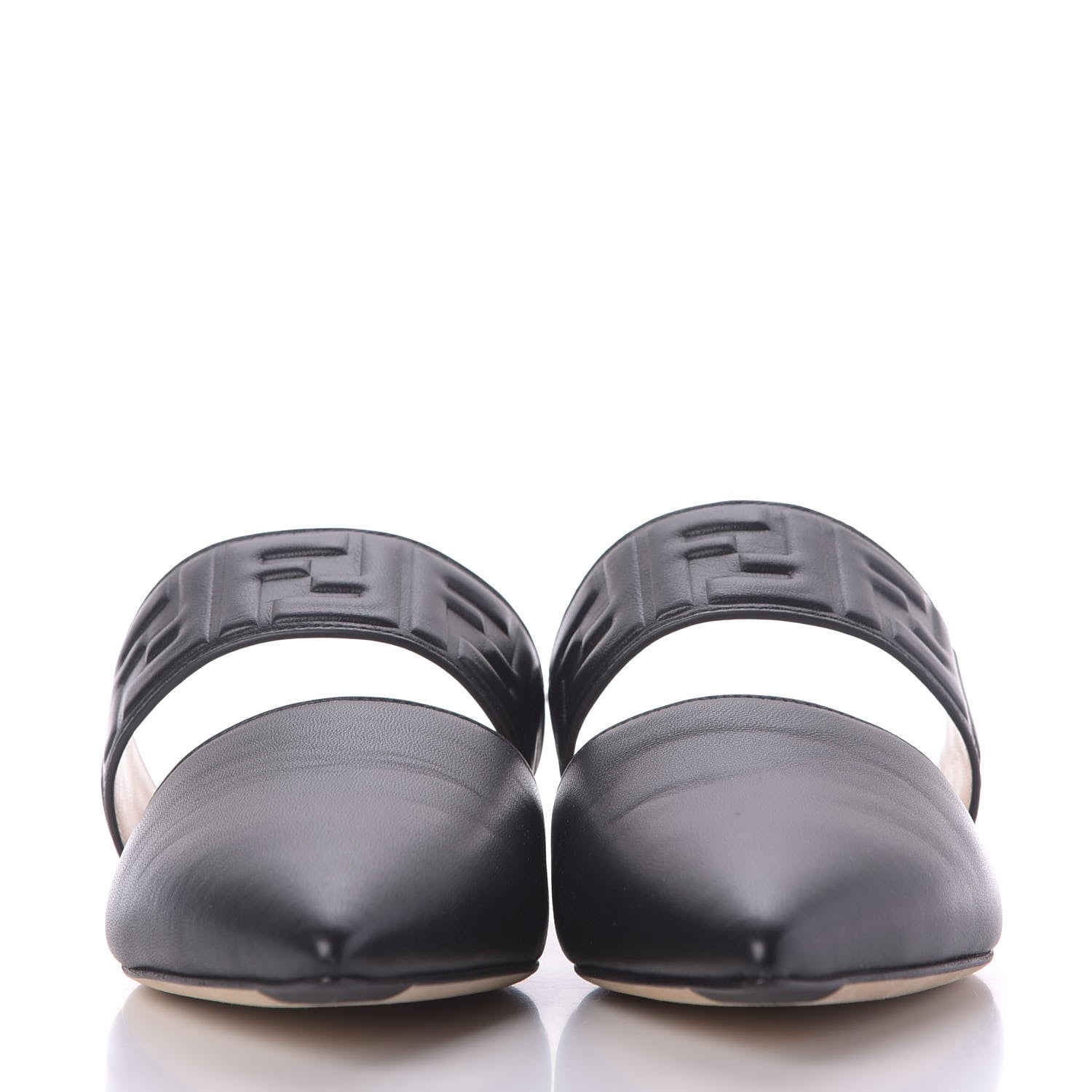 Fendi Vitello FF Embossed Buckle Flat Mules 38 Black 3 of 11