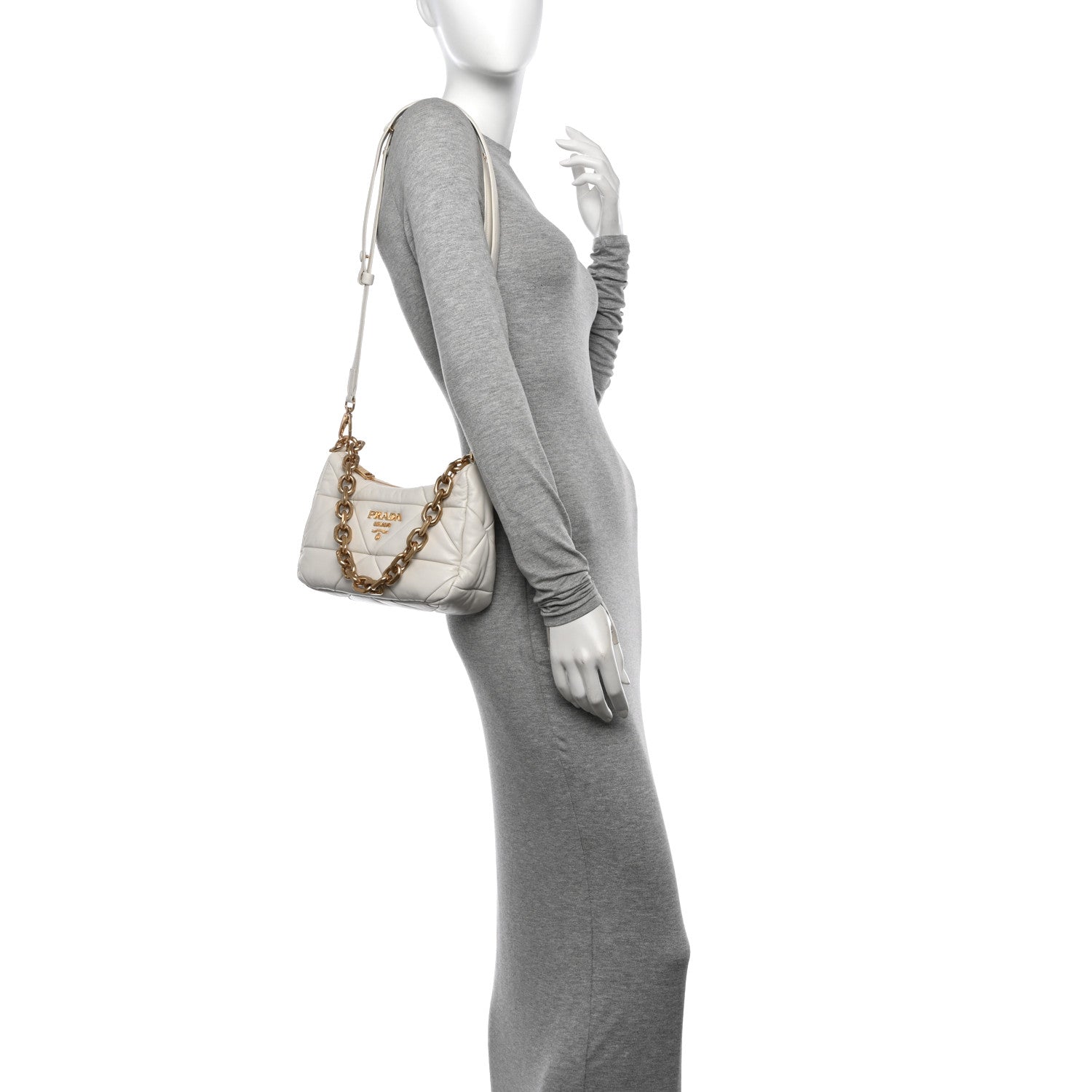 Prada Nappa Triangle Quilted Patchwork System Bag Bianco 2 of 10
