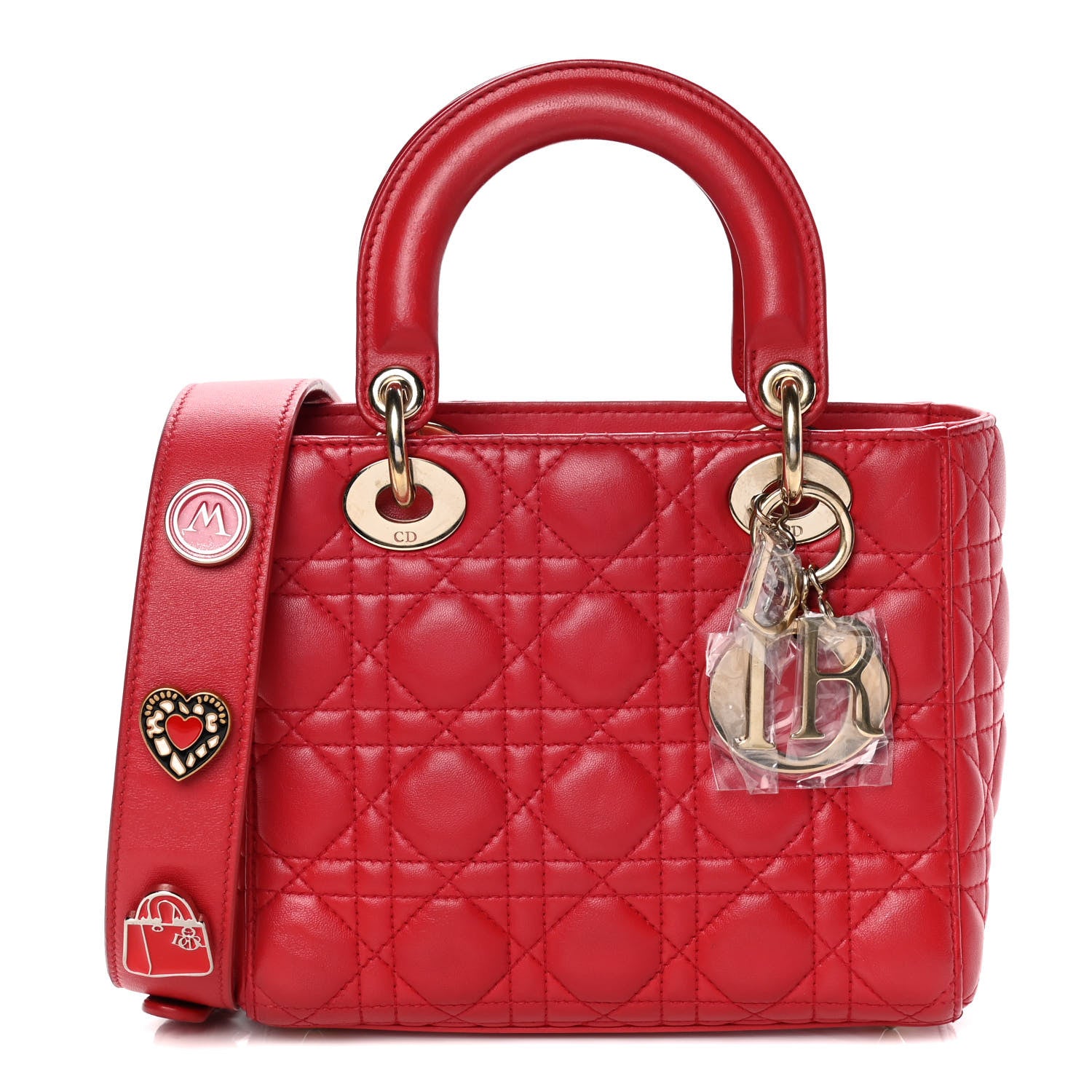 Christian Dior Lambskin Cannage Small Lucky Badges My Lady Dior Red 1 of 10