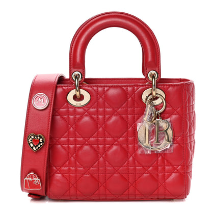 Christian Dior Lambskin Cannage Small Lucky Badges My Lady Dior Red 1 of 10
