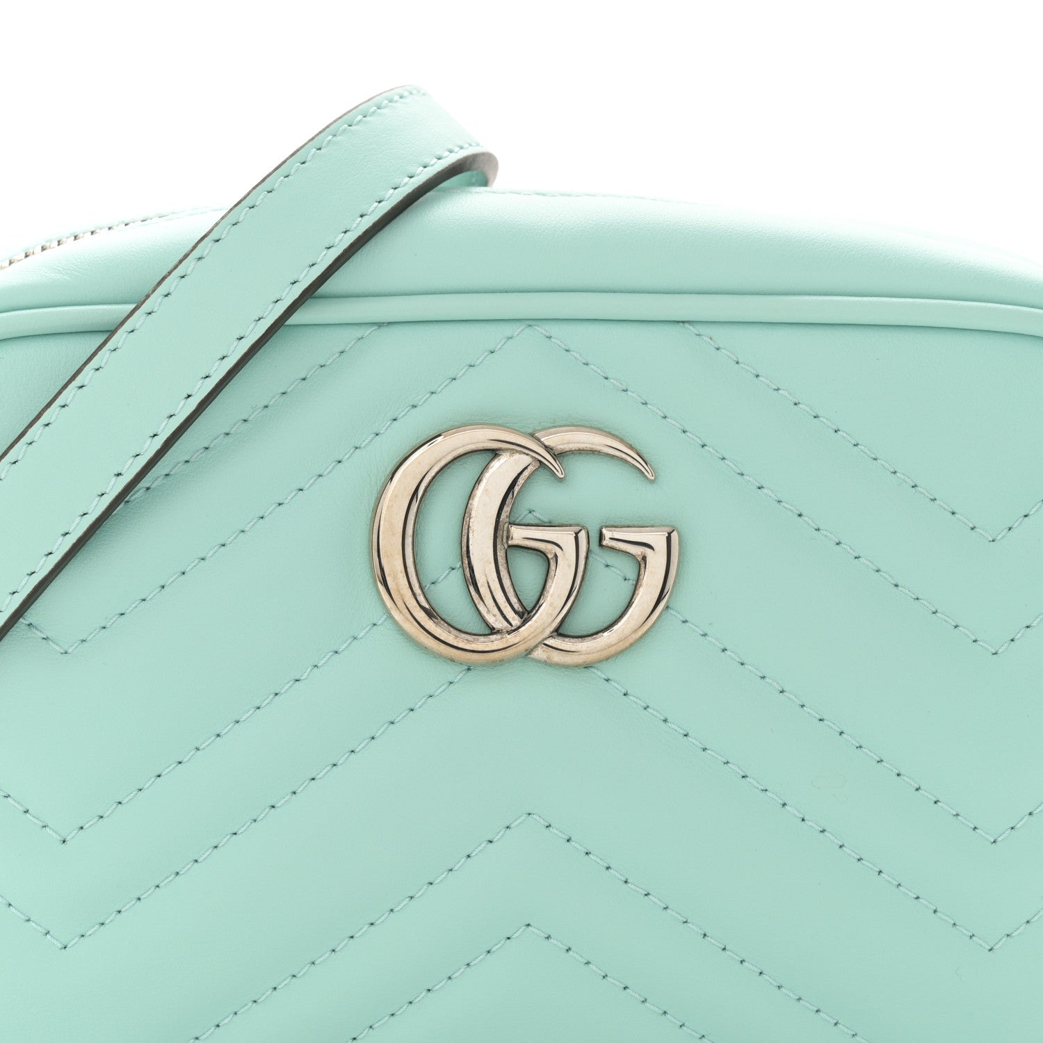 Gucci Calfskin Matelasse Mini GG Marmont Chain Shoulder Bag Water Green 8 of 11