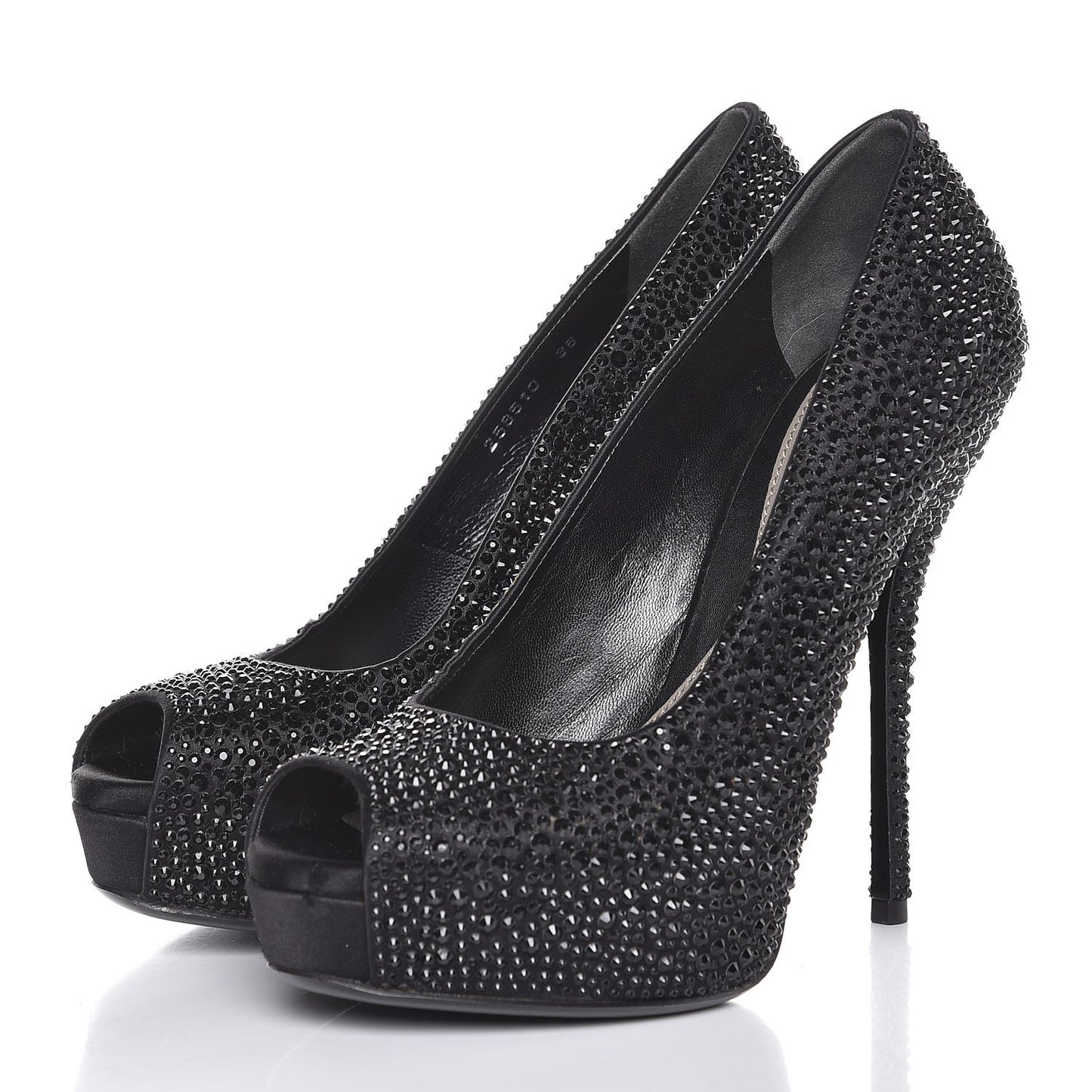 Satin Strass Embroidered Sofia Etoile Peep Toe Pumps 36 Black