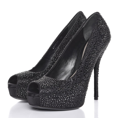Gucci Satin Strass Embroidered Sofia Etoile Peep Toe Pumps 36 Black 3 of 10