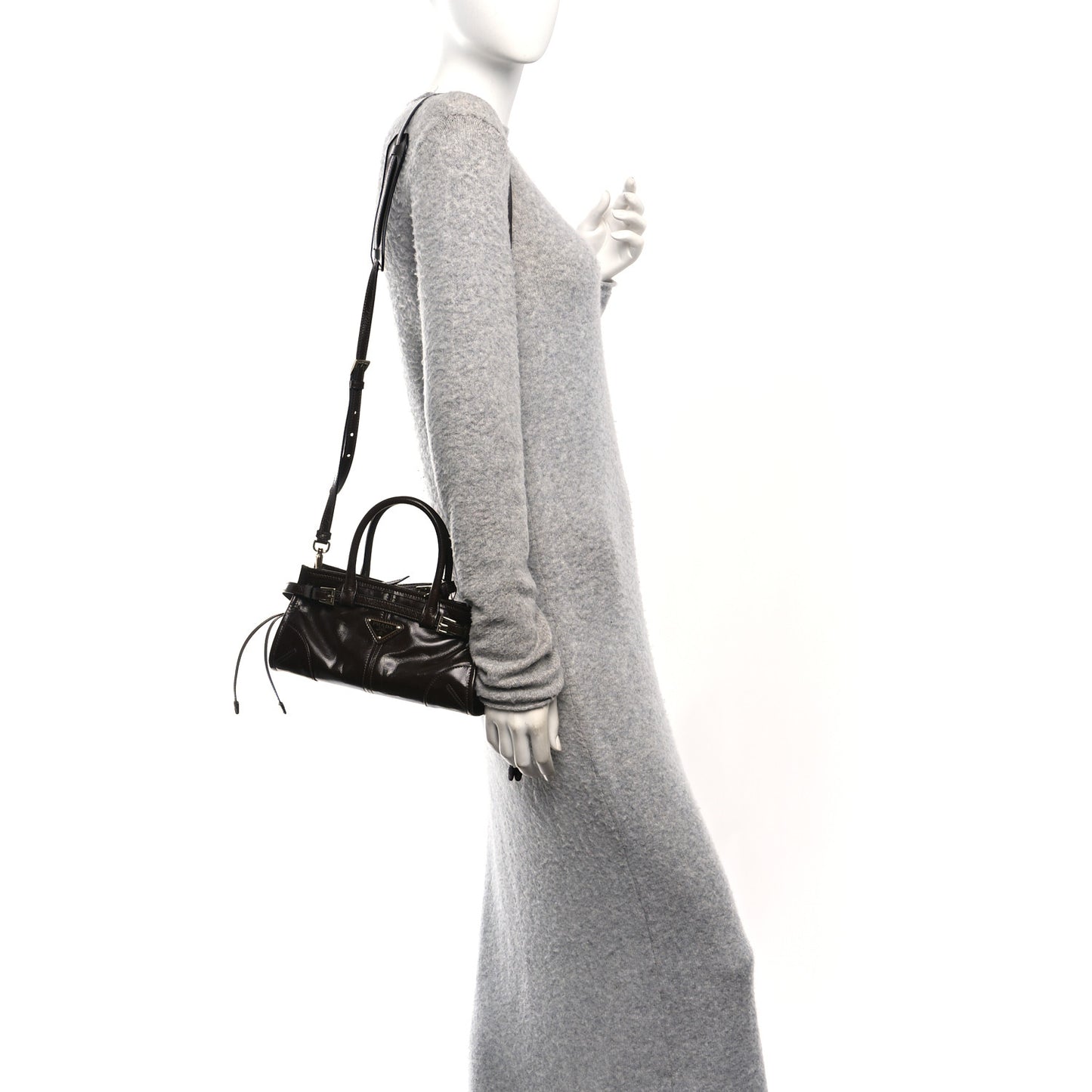 Glossy Calfskin Triangle Mini Bonnie Shoulder Bag Moro