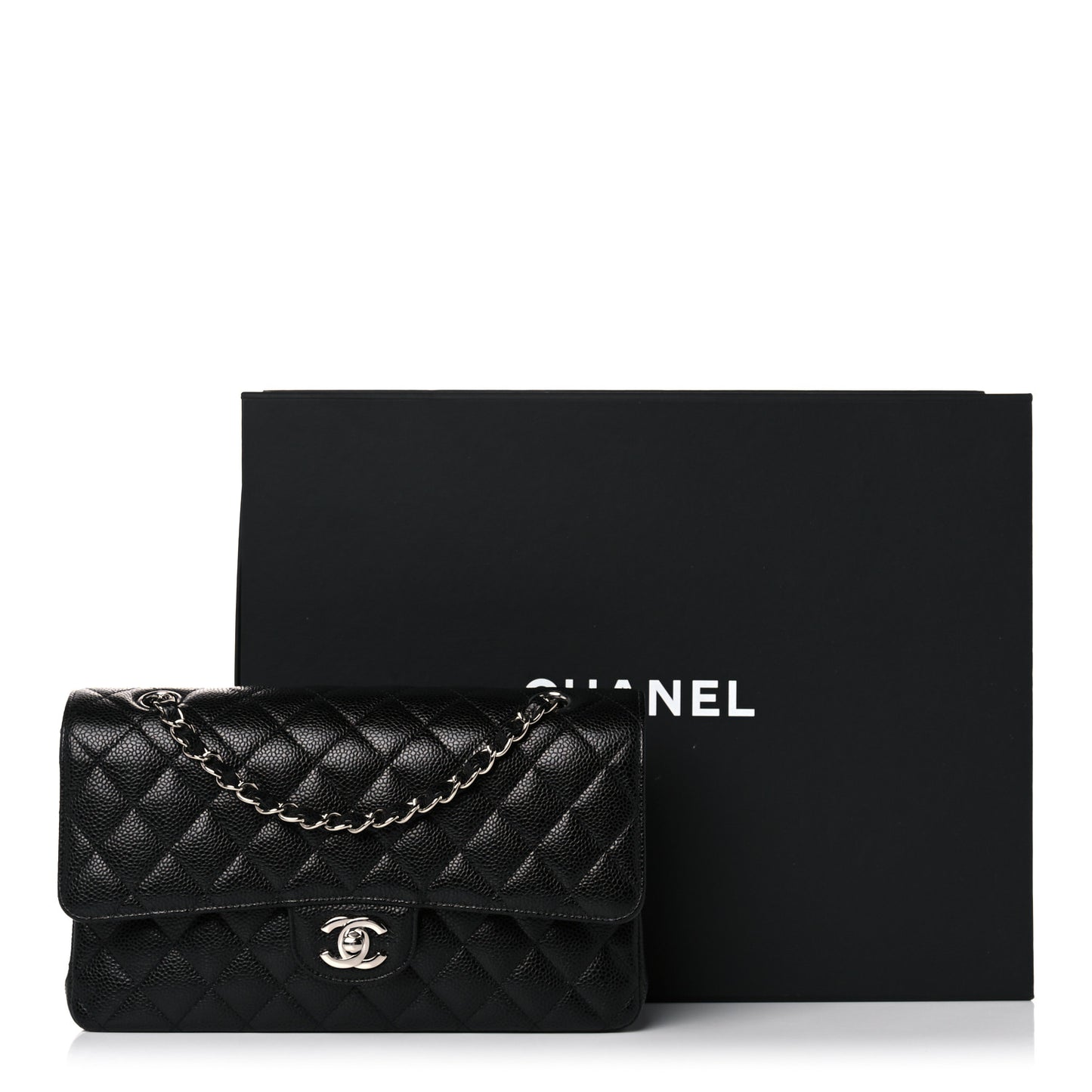 Caviar Quilted Medium Double Flap Black