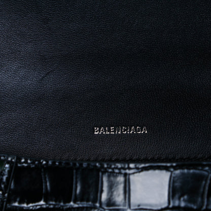 Balenciaga Shiny Calfskin Monochrome Crocodile Embossed Small Hourglass Top Handle Bag Black 6 of 8