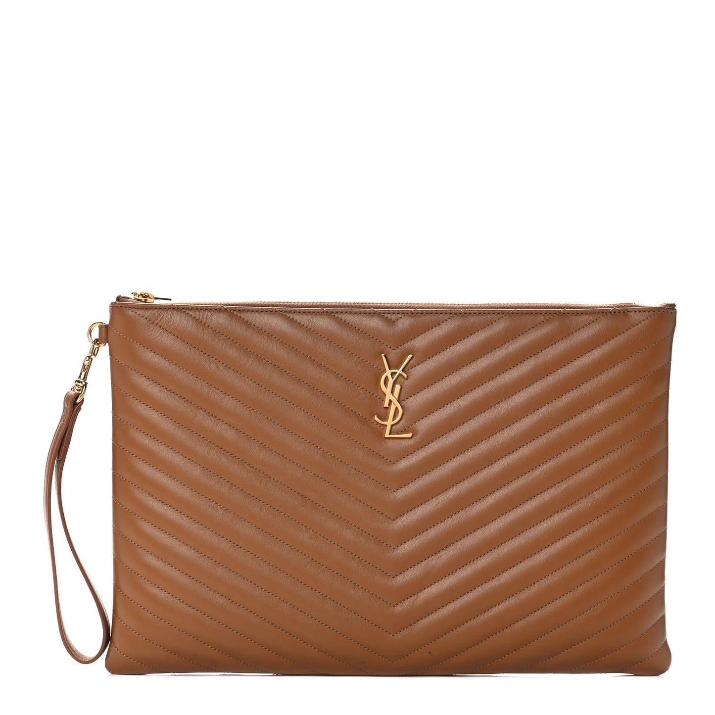 Calfskin Matelasse Chevron Monogram Document Holder Naturel Dark