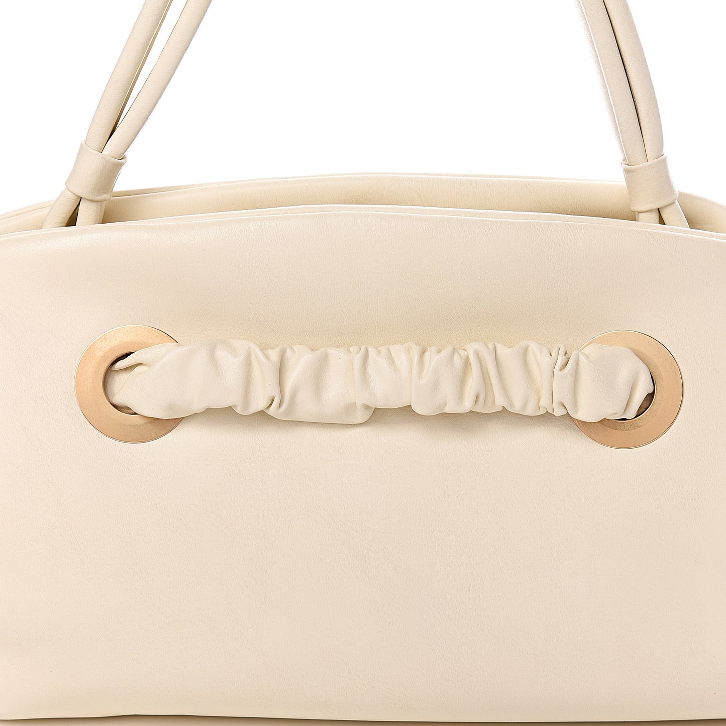 Shiny Calfskin Eyelet Small Top Handle Bag Panna