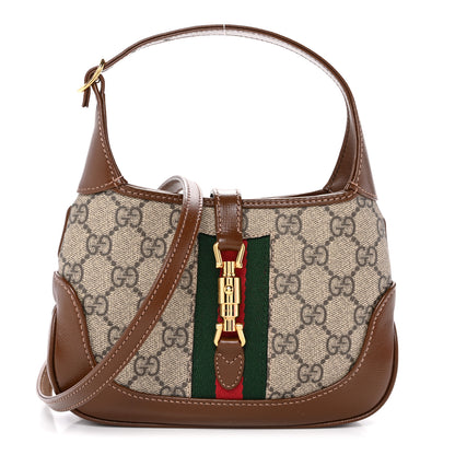 Gucci GG Supreme Monogram Azalea Calfskin Web Mini Jackie 1961 Hobo Beige Ebony Brown Sugar 1 of 10