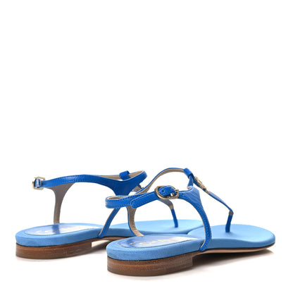 Chanel Lambskin CC Logo Thong Sandals 37 Blue 4 of 7