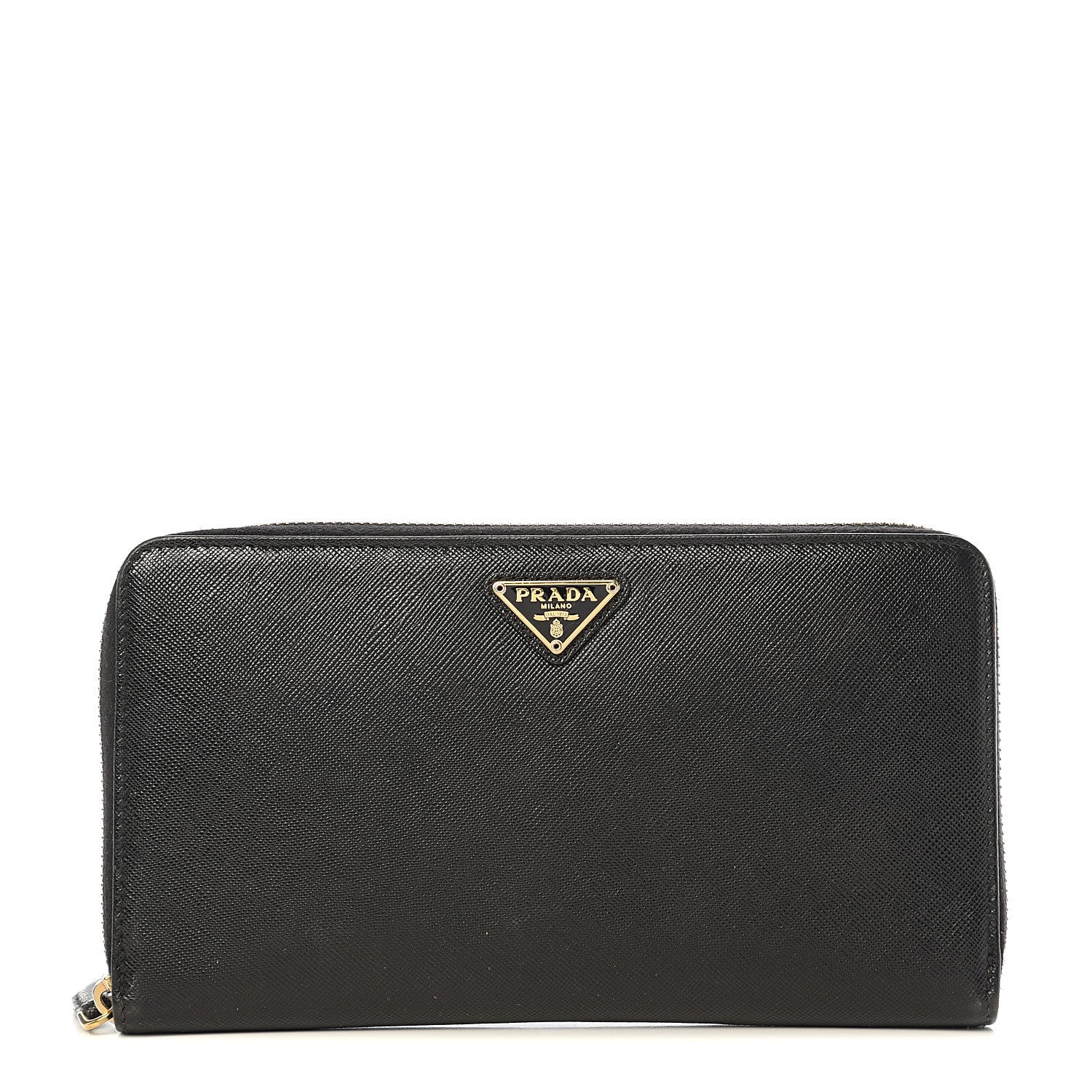 Prada Saffiano Metal Large Zip Around Travel Wallet Black 1 of 9