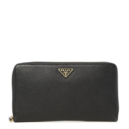 Prada Saffiano Metal Large Zip Around Travel Wallet Black 1 of 9