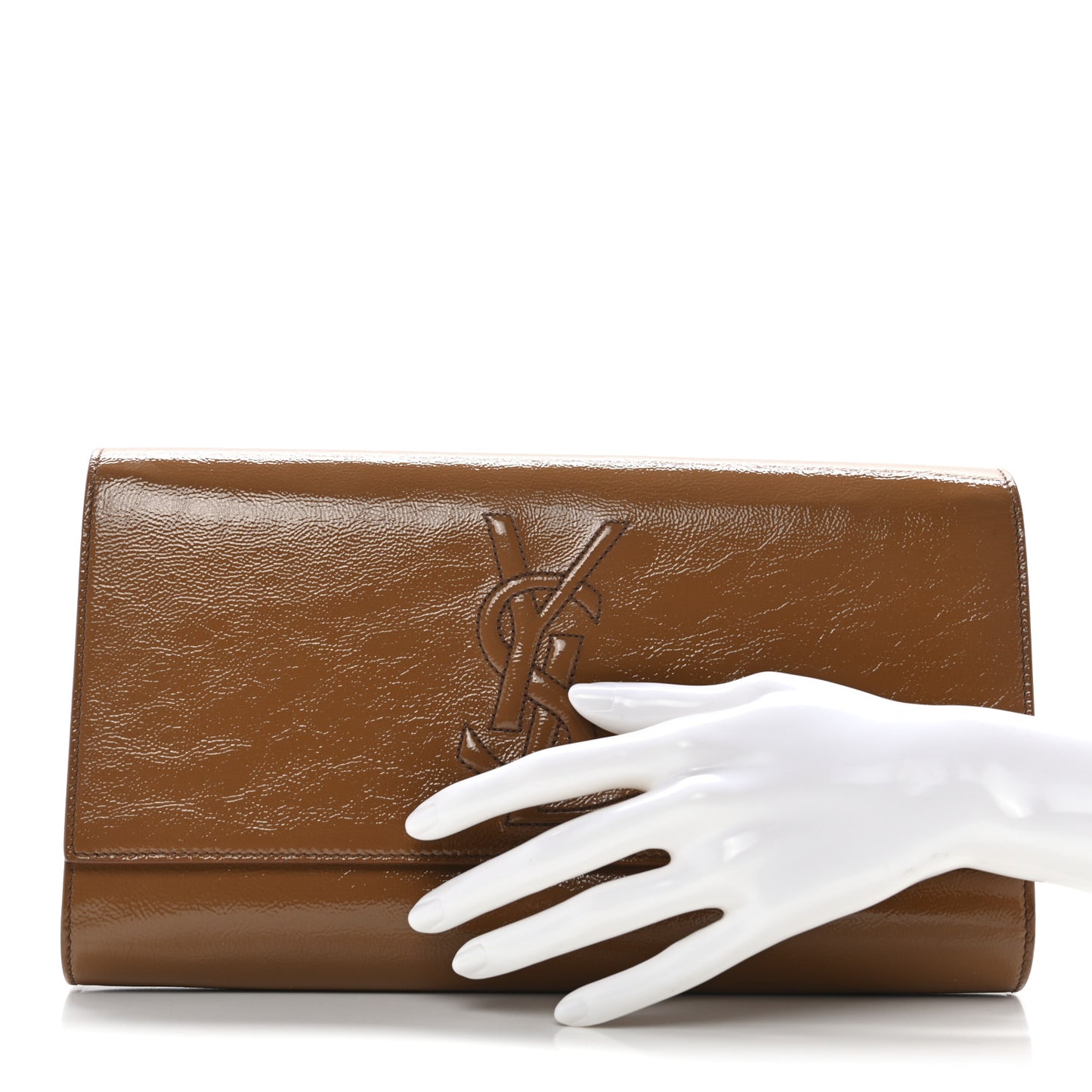 Textured Patent Calfskin Monogram Large Belle De Jour Clutch Beige