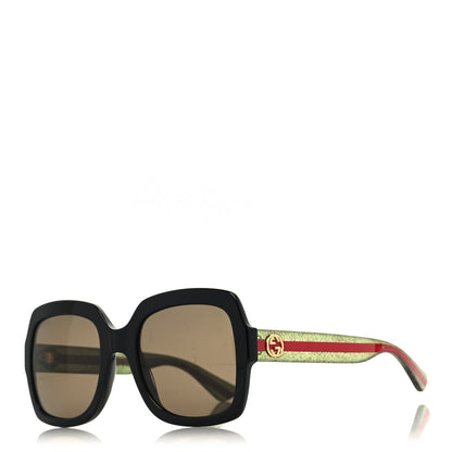 Gucci Acetate Square Frame Web Glitter Sunglasses GG0036S Black Green 1 of 7