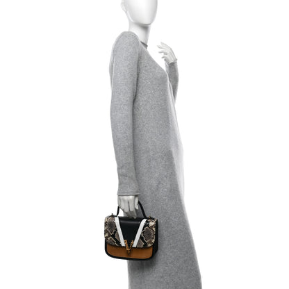 Versace Vitello Snakeskin Calf Hair Virtus V Small Top Handle Shoulder Bag Black Brown Multicolor 2 of 15