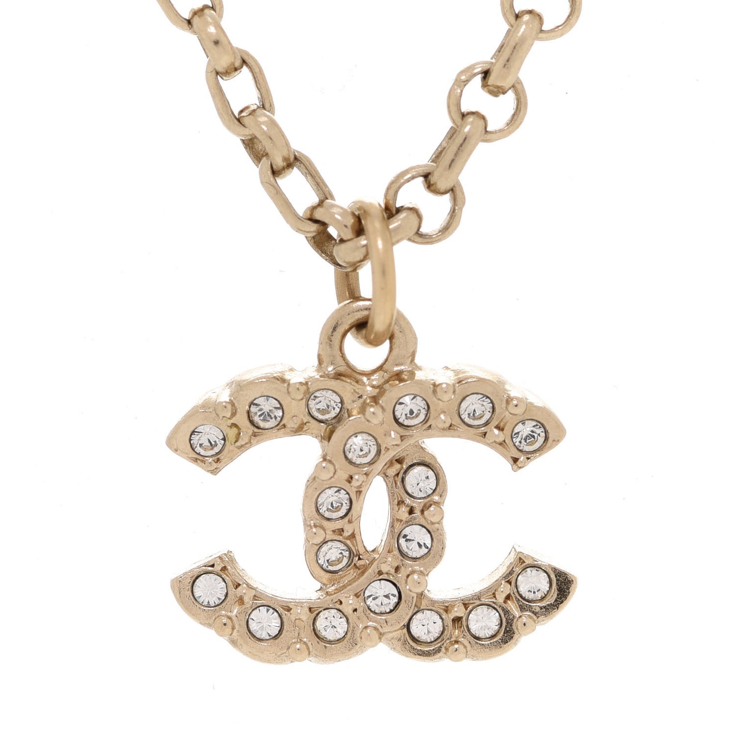 Pearl Crystal CC Pendant Necklace Gold