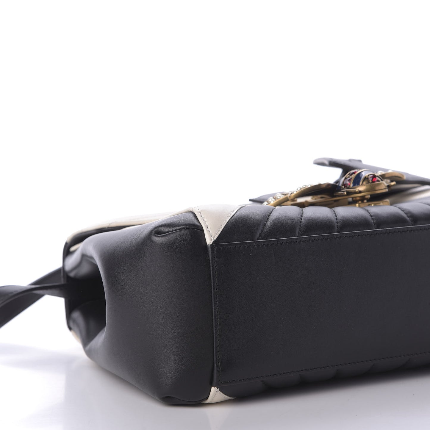 Calfskin Bamboo Trapuntata Queen Margaret Top Handle Bag Mystic White Black