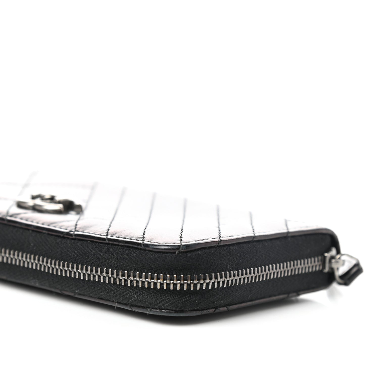 Glazed Calfskin Quilted Small Coco Boy Zip Around Wallet Black