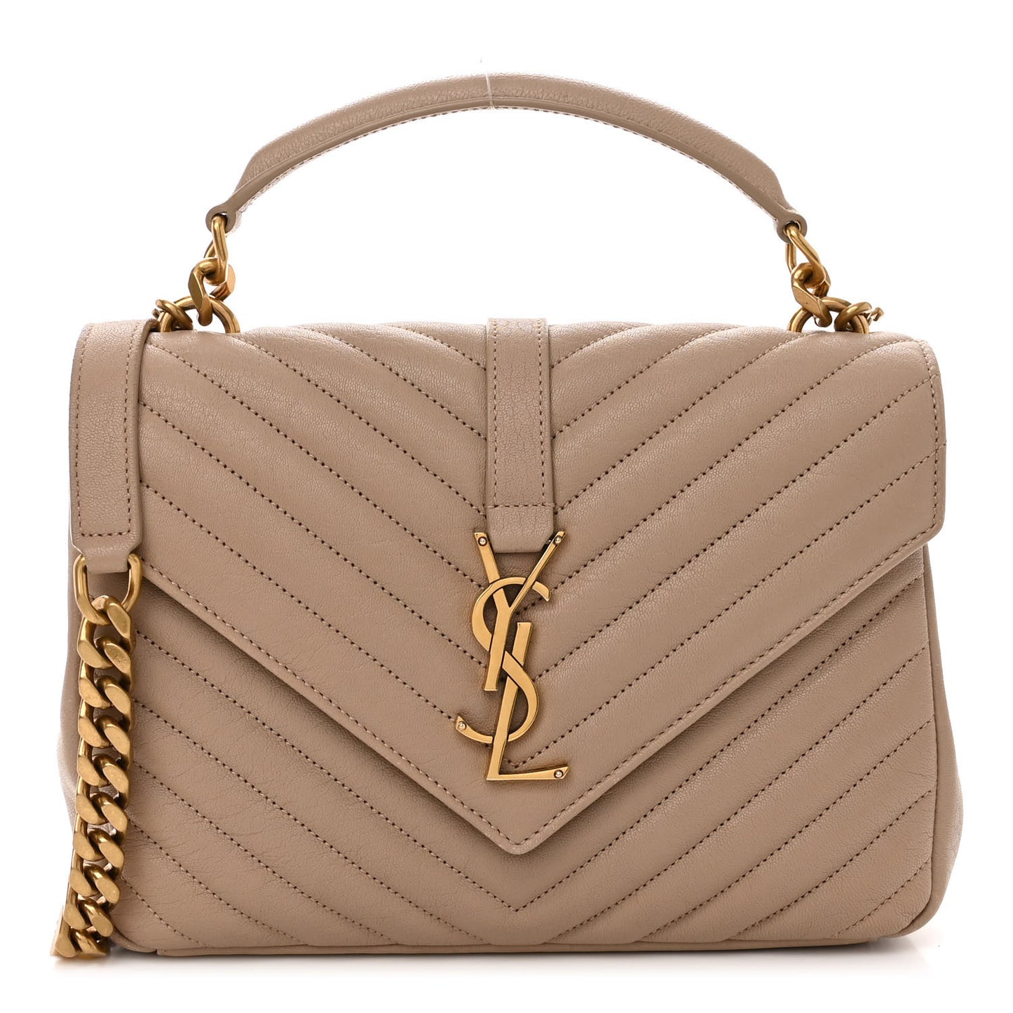 Sheepskin Matelasse Chevron Monogram Medium College Bag Dark Beige