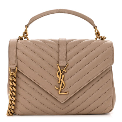 Saint Laurent Sheepskin Matelasse Chevron Monogram Medium College Bag Dark Beige 1 of 9