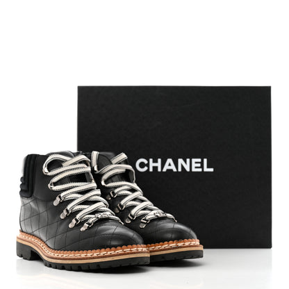 Chanel Calfskin Lace Up Combat Boots 38 Black 9 of 9