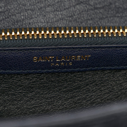 Saint Laurent Sheepskin Matelasse Chevron Monogram Medium College Bag Deep Marine 7 of 12