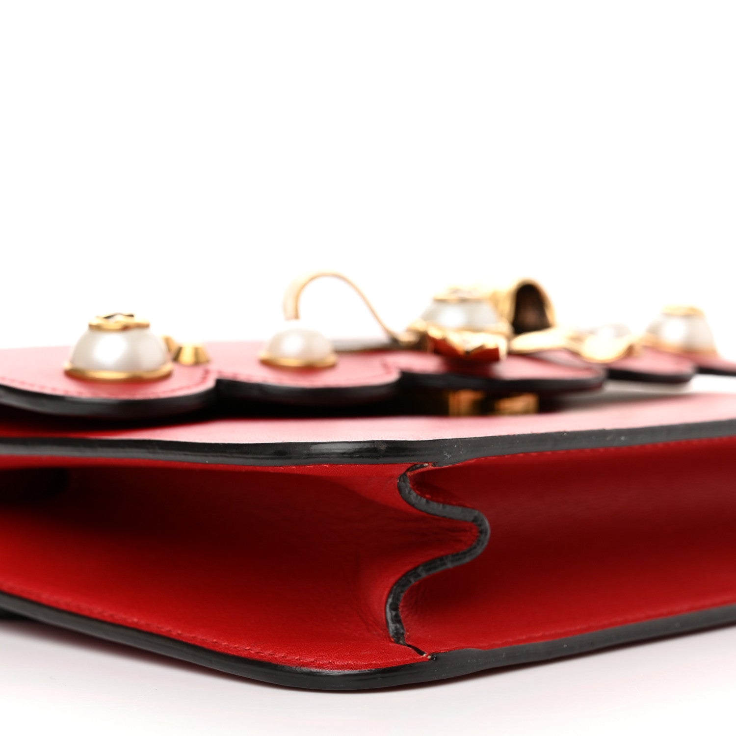 Gucci Calfskin Peony Small Chain Shoulder Bag Hibiscus Red 9 of 14