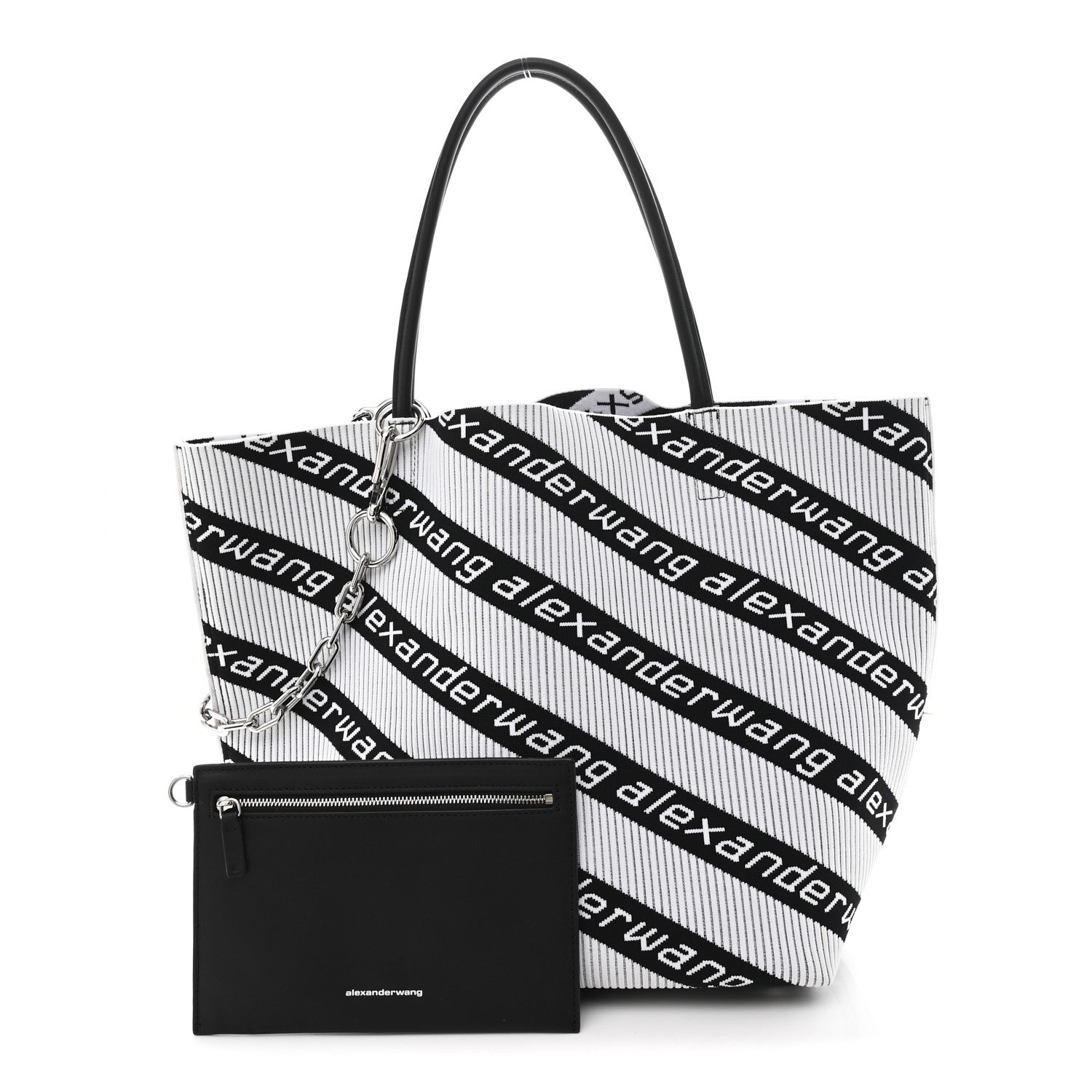 Alexander Wang Knit Jacquard Diagonal Logo Roxy Tote White Black