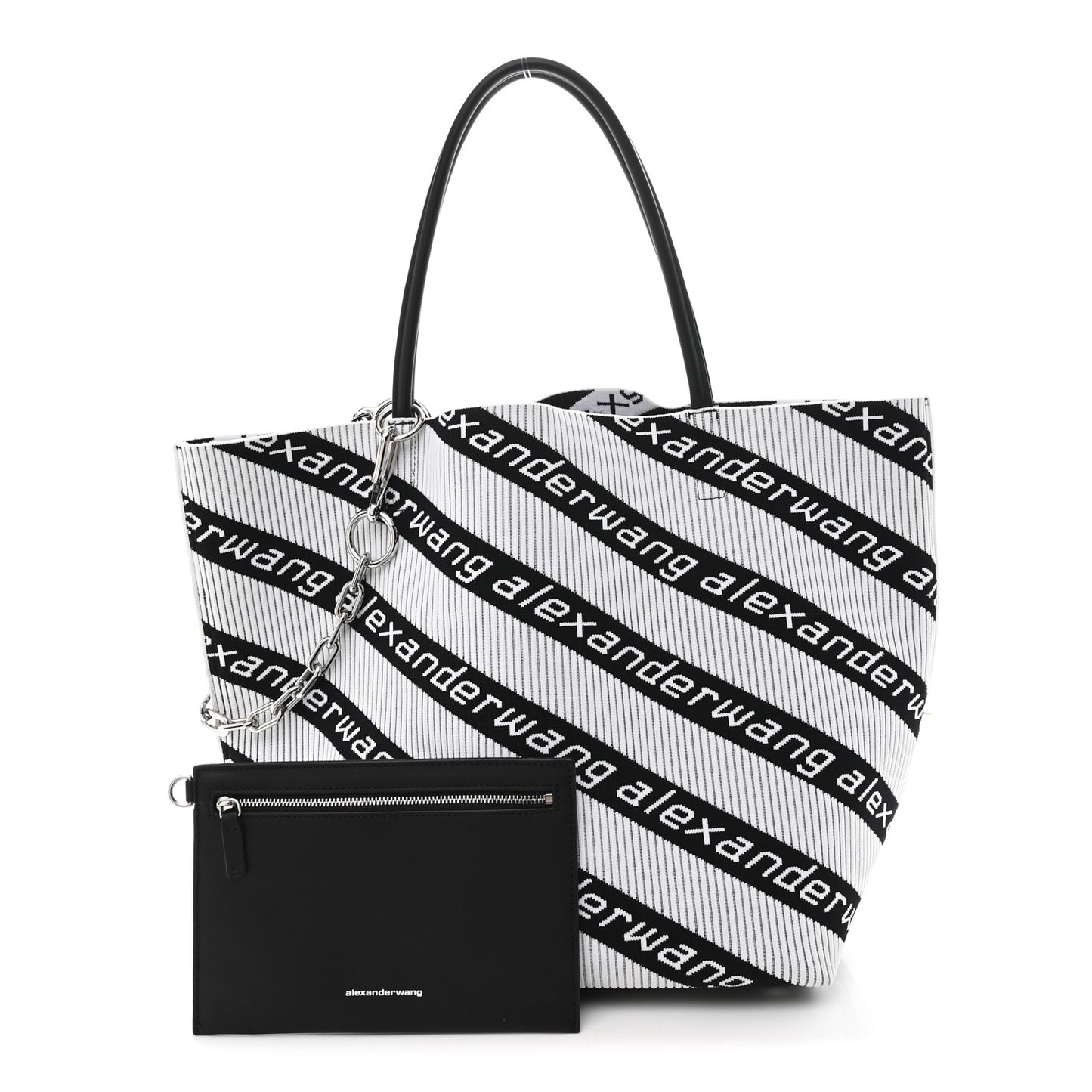 Knit Jacquard Diagonal Logo Roxy Tote White Black