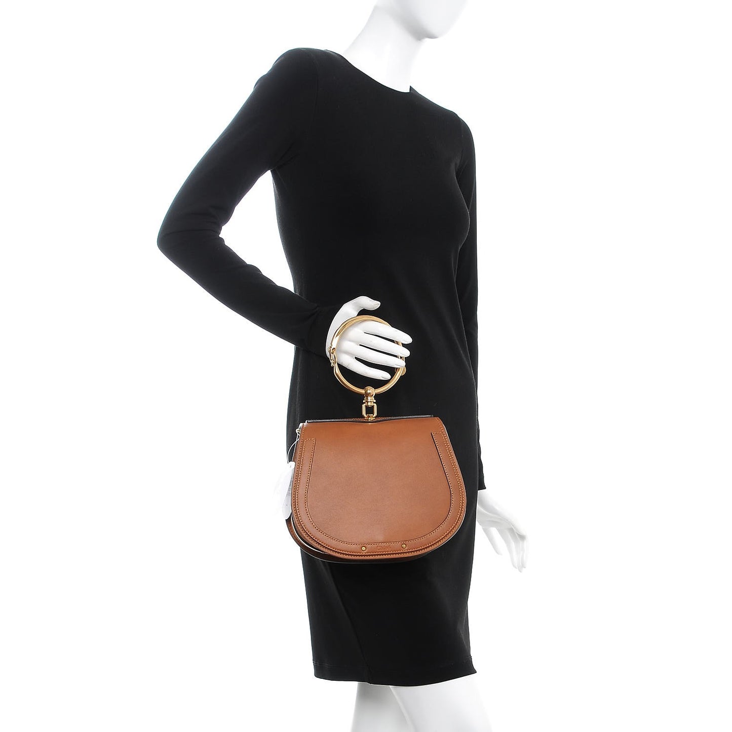 Calfskin Suede Medium Nile Bracelet Bag Caramel