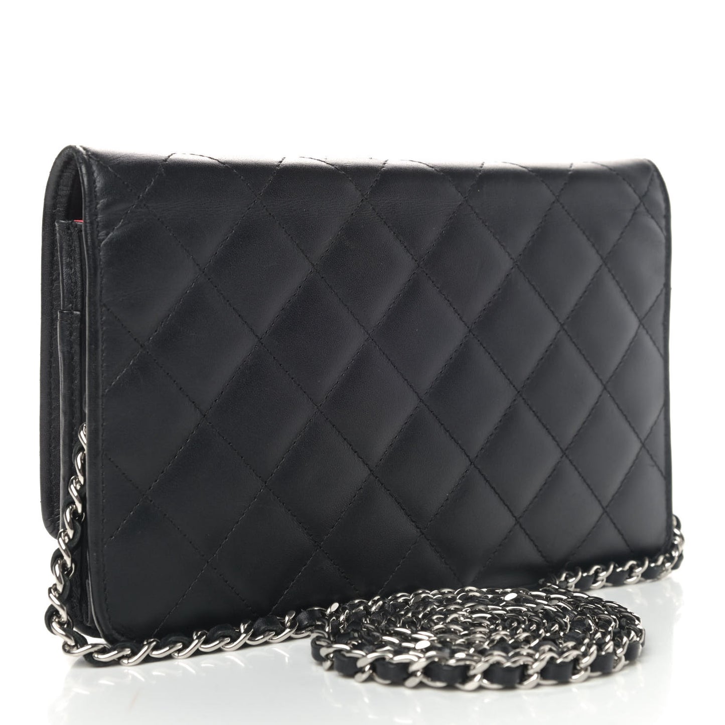 Calfskin Quilted Cambon Wallet On Chain WOC Black