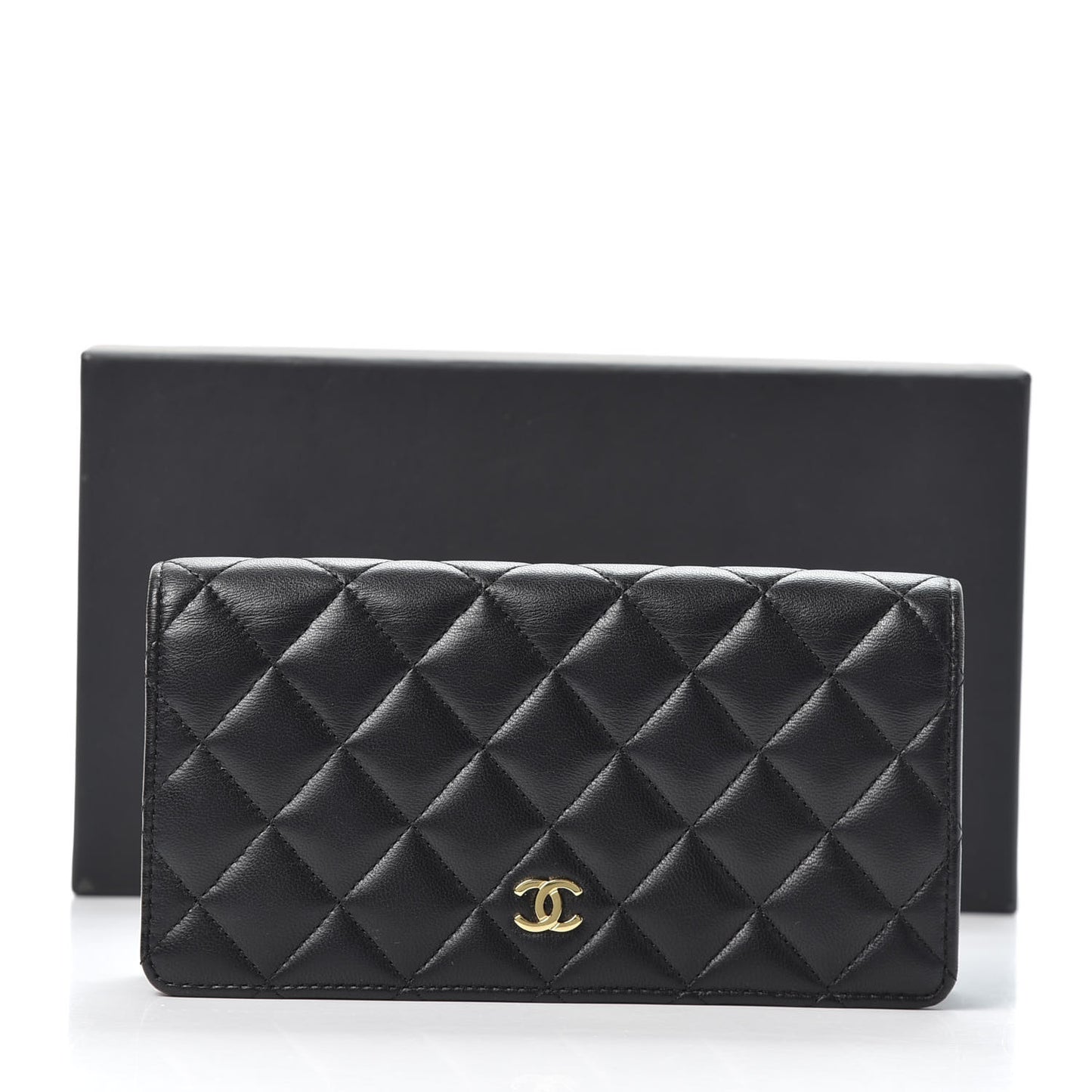 Lambskin Quilted Yen Wallet Black