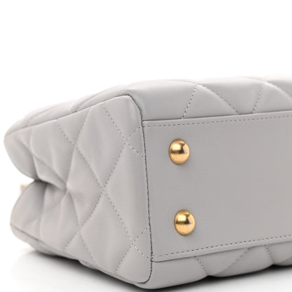 Chanel Calfskin Quilted Lady Handle Clutch Tote Grey 9 of 11