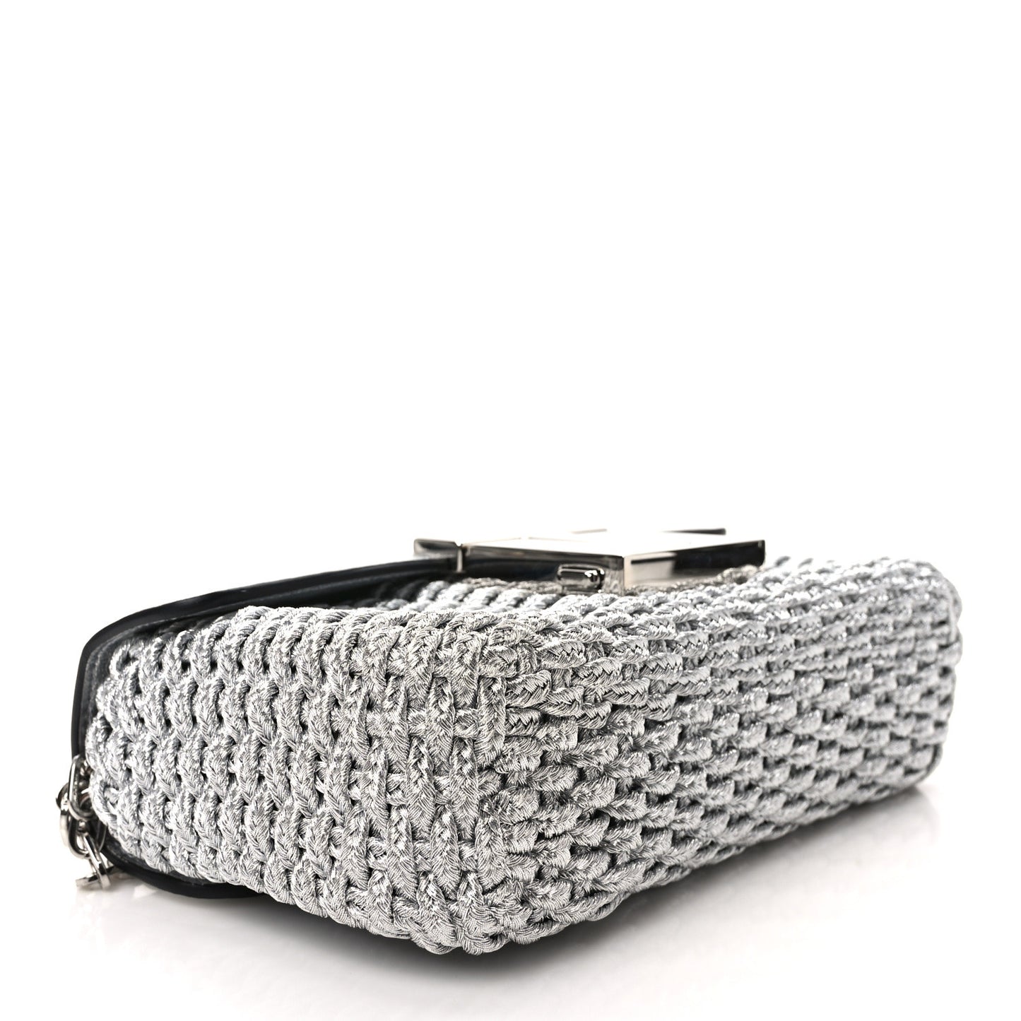 Calfskin Woven Satin Medium 001 Chain Shoulder Bag Silver