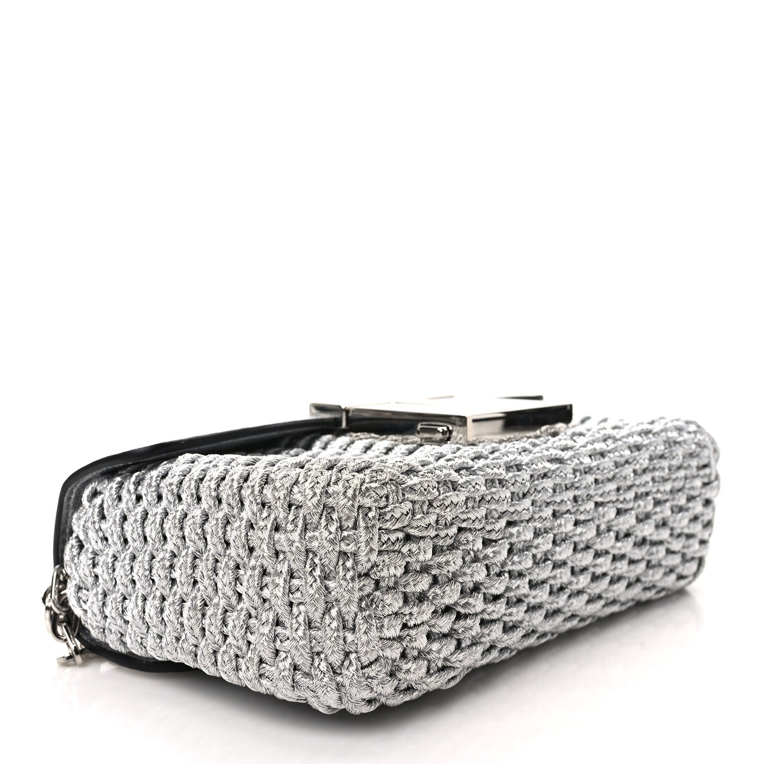 Tom Ford Calfskin Woven Satin Medium 001 Chain Shoulder Bag Silver 4 of 9