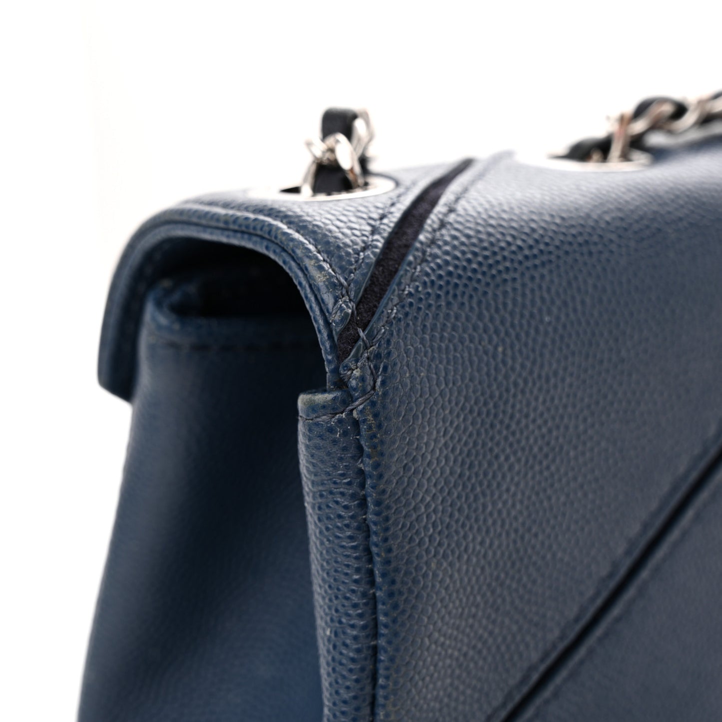 Caviar Macro Chevron Single Flap Blue