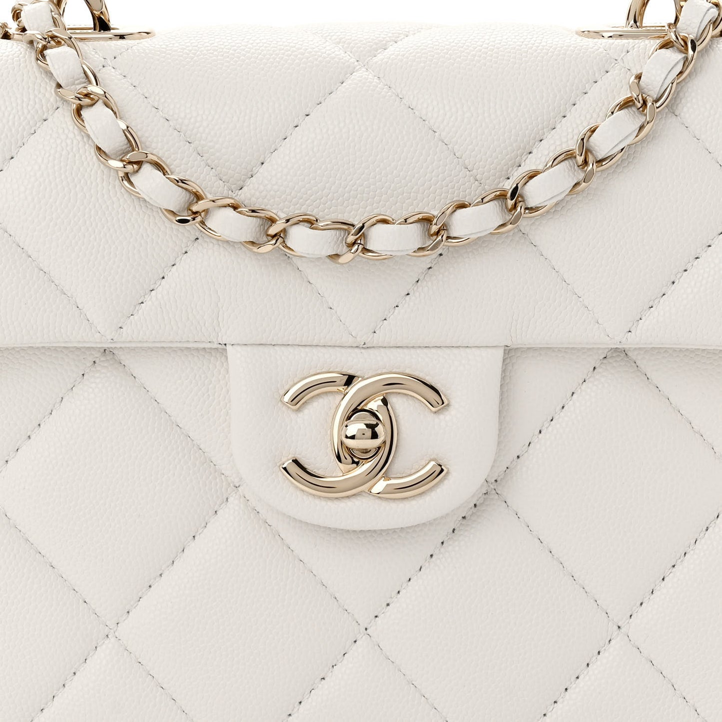 Caviar Quilted Mini Retro Twist Top Handle Flap White