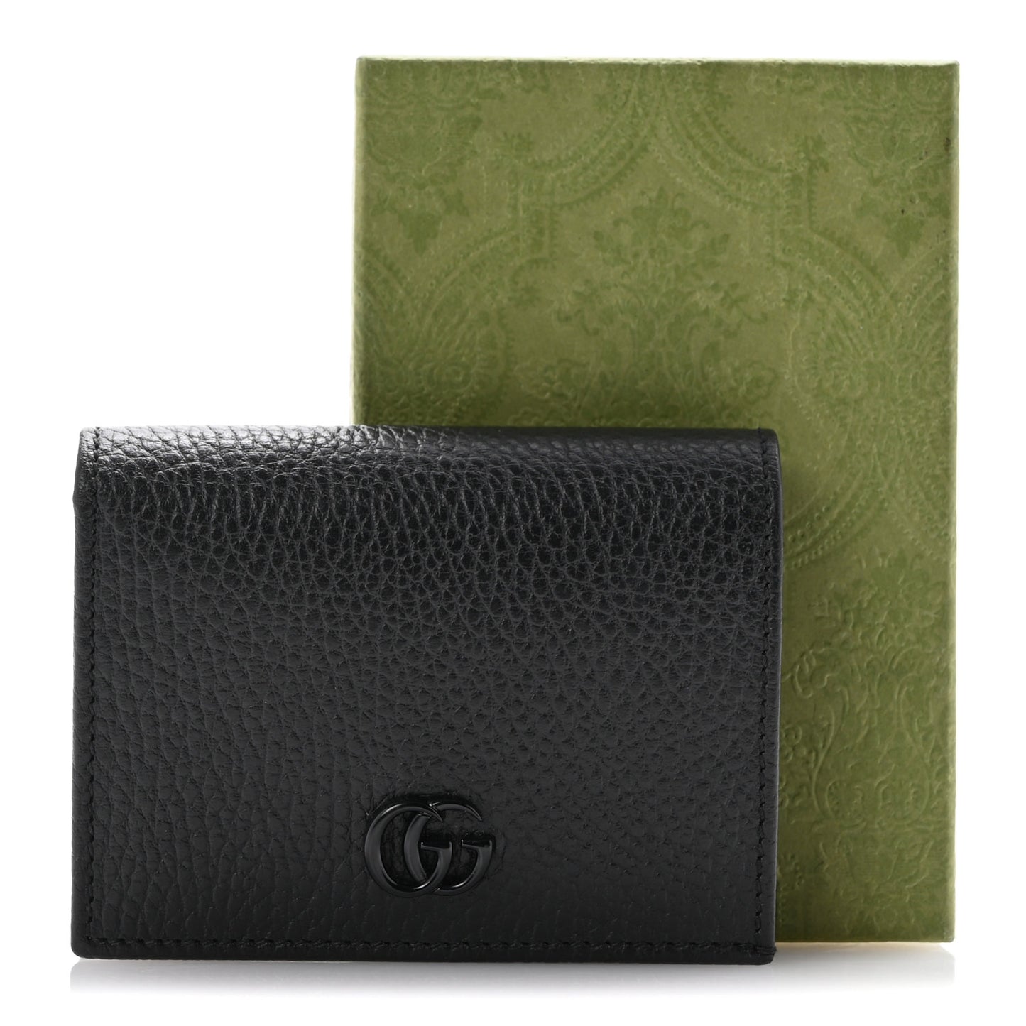 Dollar Calfskin Enamel Monochrome GG Marmont Card Case Black