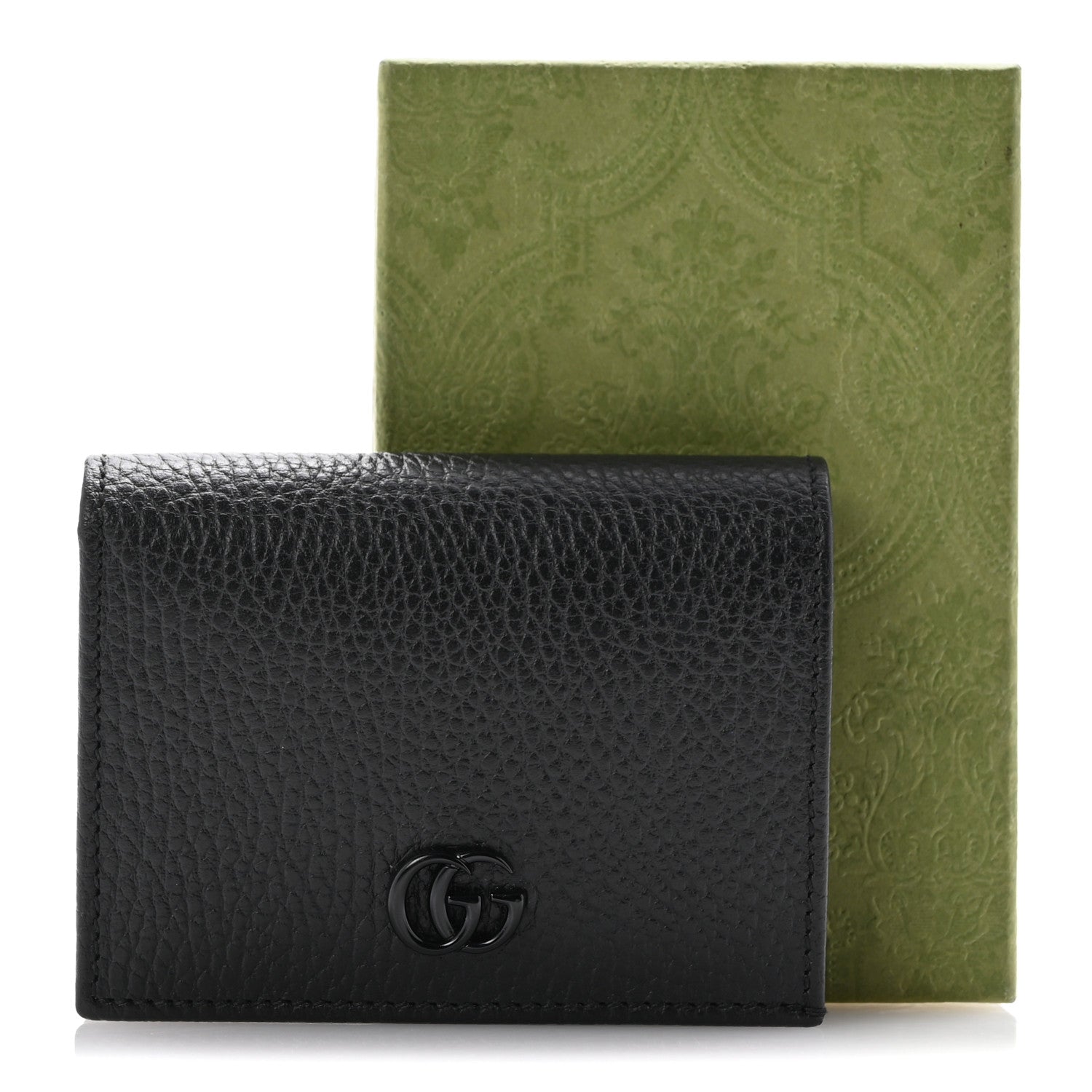 Gucci Dollar Calfskin Enamel Monochrome GG Marmont Card Case Black 11 of 11