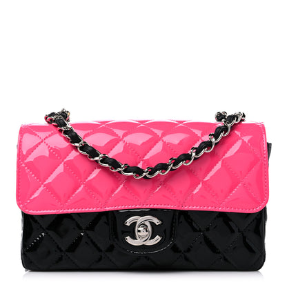 Chanel Patent Calfskin Quilted Bi-Color Mini Rectangular Flap Pink Black 1 of 10
