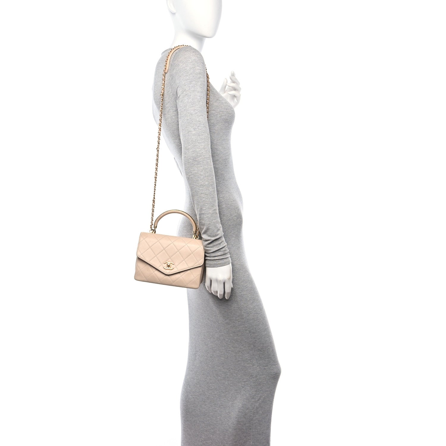 Chanel Calfskin Quilted Metal Small Top Handle Envelope Flap Beige 2 of 16