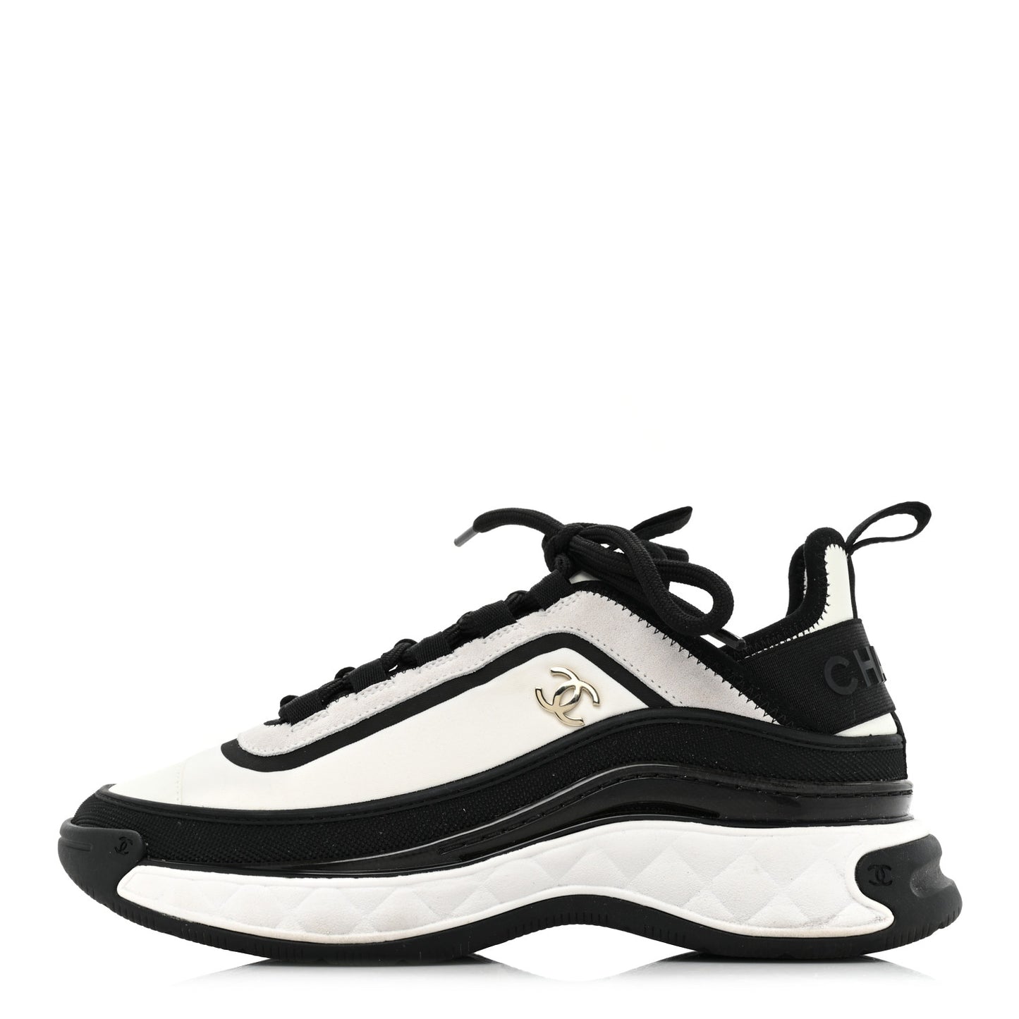 Suede Calfskin Mixed Fibers CC Sneakers 36.5 White Black