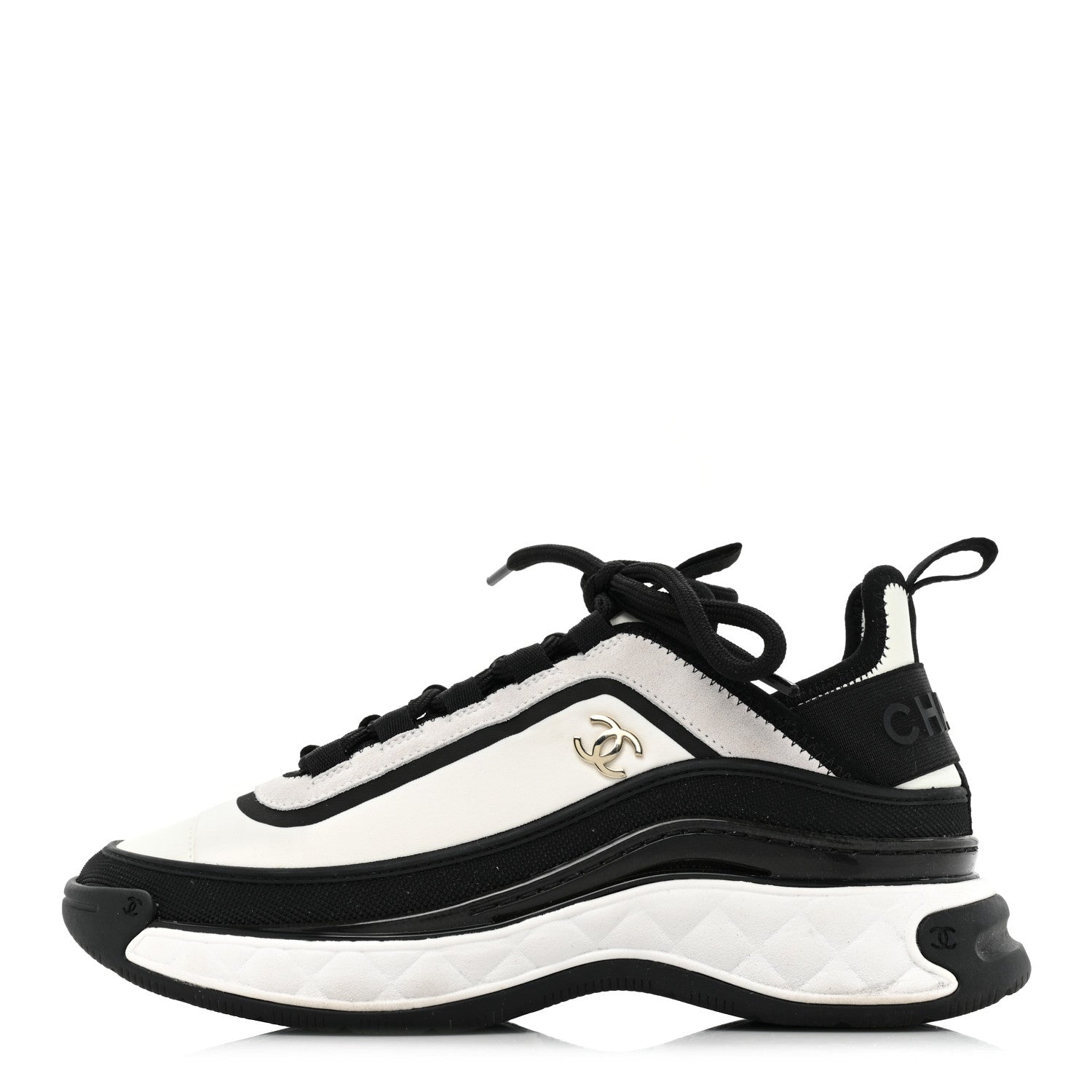 Chanel Suede Calfskin Mixed Fibers CC Sneakers 36.5 White Black 1 of 10