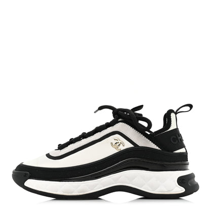 Chanel Suede Calfskin Mixed Fibers CC Sneakers 36.5 White Black 1 of 10