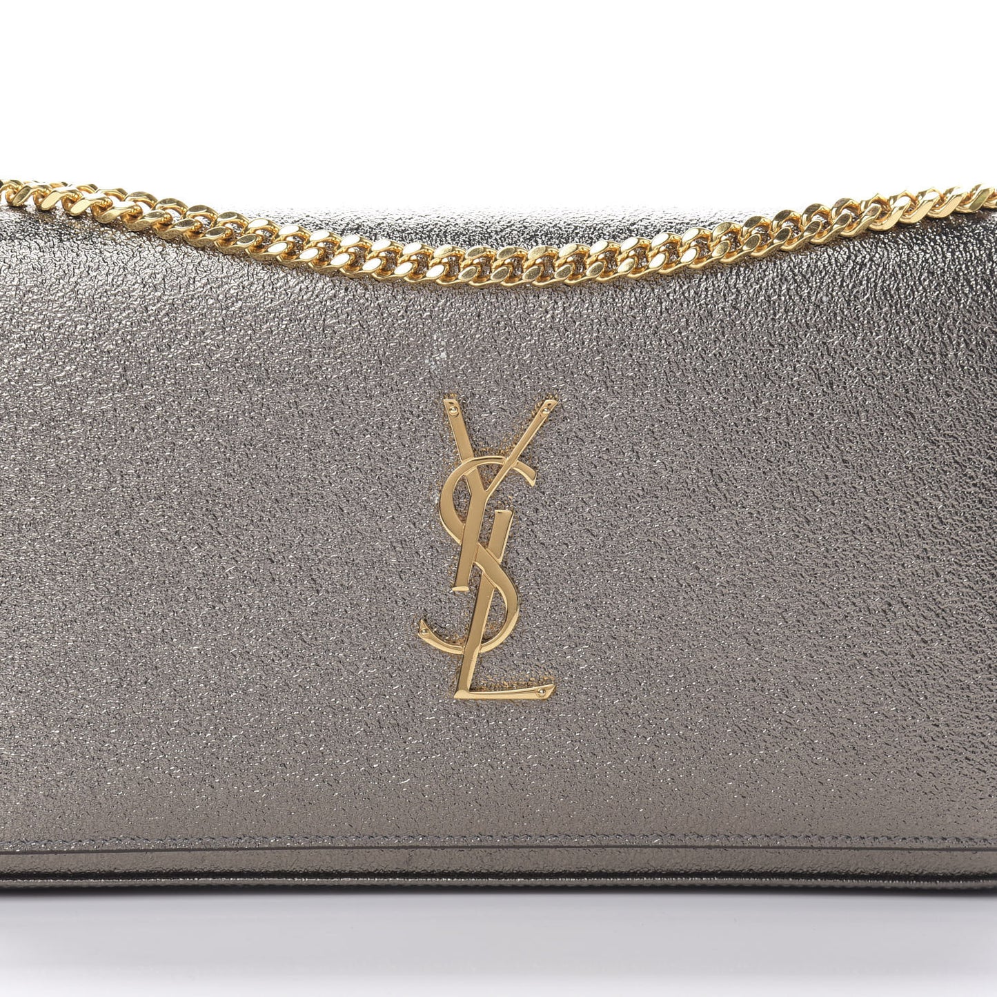 Grained Metallic Calfskin Monogram Chain Wallet Bronze