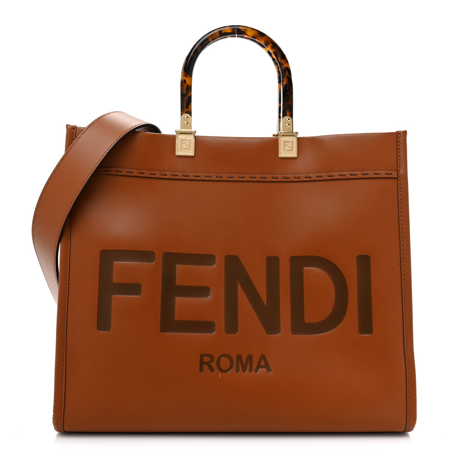 Fendi Vitello King Plexiglass Medium Fendi Sunshine Shopper Tote Cuoio 1 of 15